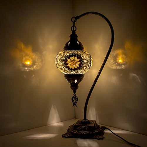 Preisvergleich Produktbild Mosaik Lampe – Türkisch Mosaik & Schreibtisch Lampe, atemberaubende, Einzigartige Globe Lampenschirm, marokkanischer Stil, Schwanenhals Serie Schwarz / Gelb