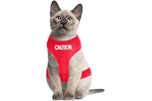 Dexil Colour Coded Cat Harness Warning Alert Vest Padded and Water Resistant Red CAUTION (S-M)
