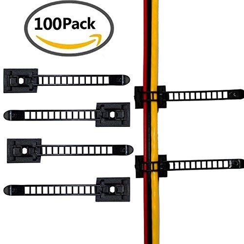 Câble réglable Clips de fixation, 3 m Self - Adhésif câble Colliers de serrage, clips de fils avec en option Fixation à vis pour voiture, Multi Câbles, Festive Ornaments (Noir)