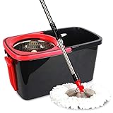 GHH Seau Balai à Franges avec Acier Inoxydable Panier De Drainage 360 Spin + 1 Têtes Microfibre Et Adjustable Poignée,Facile à Laver Les Sols