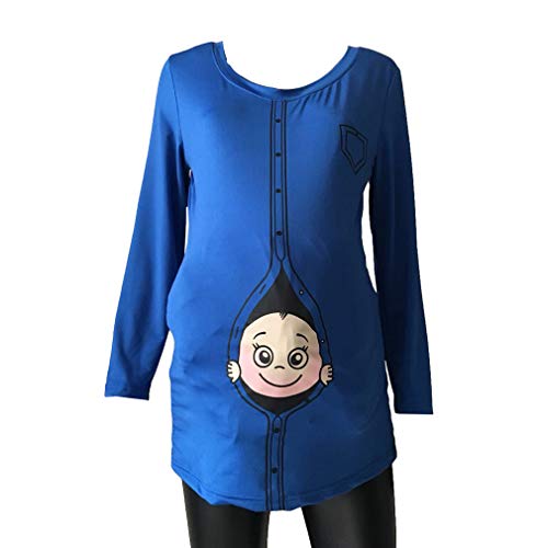 Juleya Pregnant Soft O-Neck Funny Print Cartoon Baby Staring Clothes Maternity Long Sleeve Casual Lovely T-Shirts Tops