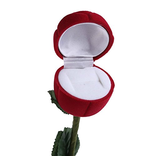 Veewon 1pcs Neuheit-rote Rosen-Blume Samt Ringe Schmuckschatulle Valentinstag Geschenkbox Hochzeit Gehäuse - 4