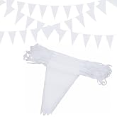 Fabric Bunting Garland Party Decoration - Waterproof Reusable Bunting for Home Garden Party - White, 164 Feet (164 Feet) with