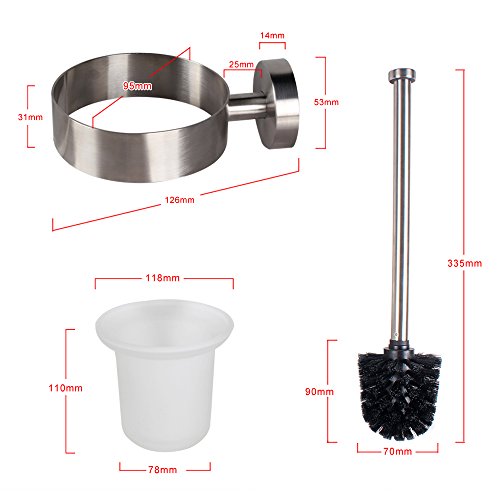WC-Bürstenhalter, Dailyart WC-Garnitur Toilettenbürste mit Glaseinsatz und austauschbaren Toilettenbürste WC-Bürste – zur Wandmontage , Befestigen ohne bohren - 3