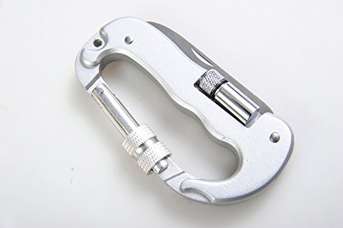 Huntington Karabiner mit Messer, Säge und Taschenlampe mit Schloss, silberfarben, Mod. A08-LCK DE - 3