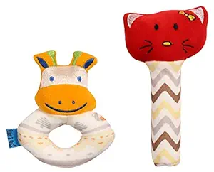 CUBS & HUGS Soft Toys for Babies Face Rattle Girls Toys & Boys Toys (Squeeze Handle for Squeaky Sound)