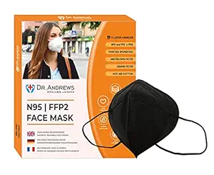 Dr. ANDREWS LONDON N95 | FFP2 Anti Pollution & Virus Protection Face Masks (Pack of 10) Reusable & Washable, CE & FDA Certified with 5 Layer Filtration and Nose Bridge - Midnight Black color