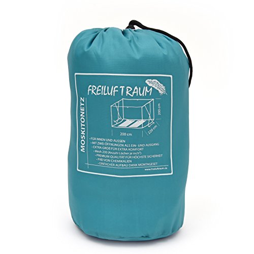 FREILUFTRAUM - Großes Moskitonetz für Doppelbetten 200x220x200cm - Hochwertiger Mückenschutz im Schlafzimmer oder Garten, inkl. gratis Tragebeutel und Montageset