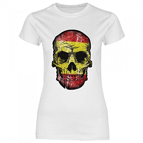 Royal Shirt df21 Damen T-Shirt Spanien Spain Flagge | WM EM Fußball Totenkopf Trikot, Größe:XXL, Farbe:White