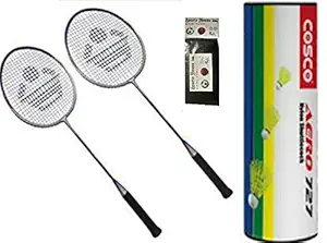 Cosco CB 88 Baminton Racquet and Aero 727 Yellow (Pack of 6) Nylon Shuttle Cock with SPORTSHOUSE Wrist Band