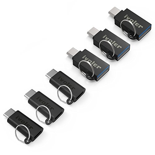 [6 in 1 Pack] USB C Adapter mit Schlüsselring, iVoler® [3 Stücke] USB C auf Micro USB Adapter + [3 Stücke] USB C Adapter auf USB A 3.0 OTG Konverter für MacBook 2015, Macbook Pro 2016, ChromeBook Pixel, LG G5/G6, Samsung Galaxy S8/S8+, Huawei P9/P10/P10 Plus, Nokia N1, OnePlus 3, Lumia 950 und mehr - Schwarz