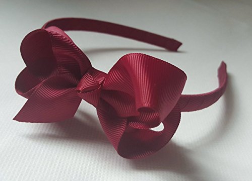 Alice Band With Bow Girls Ribbon Hair Band Headband (Burgundy)