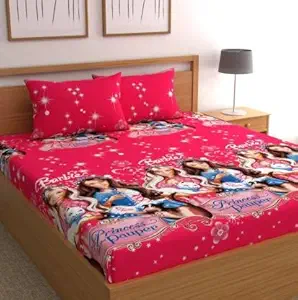 Soniasaa Prime Collection 180TC Cotton-Blend 1 Double Bedsheet with 2 Matching Free Pillow Covers Barbie Doll Cartoon Design (Baby Pink)