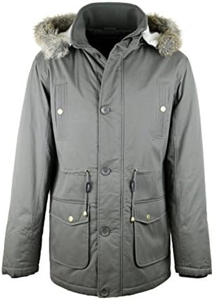 New Mens Men Khakhi Padded Fur Trim Hooded Cotton Zip Parka Coat (KHAKHI, S)