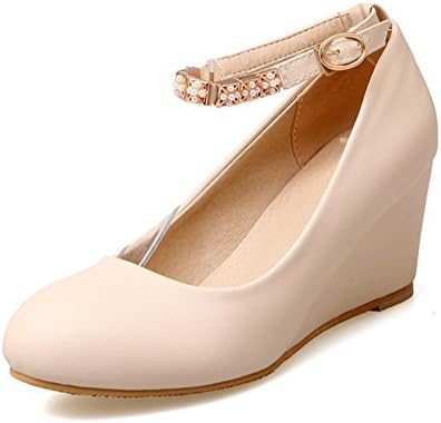 bdffg Korean version of a button beaded wedges shoes/Low-cut shoes/high heel shoes/The girls Princess shoes-A Foot length=21.8CM(8.6Inch)