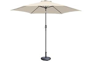 Green Bay 2.5M Round Garden Parasol Sun Shade Patio Outdoor Umbrella Canopy Crank Tilt Mechanism Cream + Parasol Base