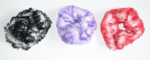 pack of 3 cute and colourful furry fluffy scrunchie hair ties (cool and colourful) , Trendy Fashionable Soft Fluffy Scrunchies In Funky Vibrant Colours