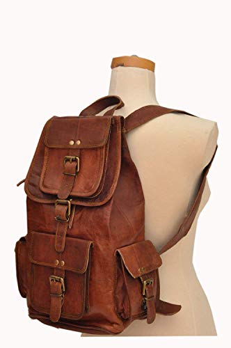 HLC 20" Genuine Leather Retro Rucksack Backpack College Bag,School Picnic Bag Travel