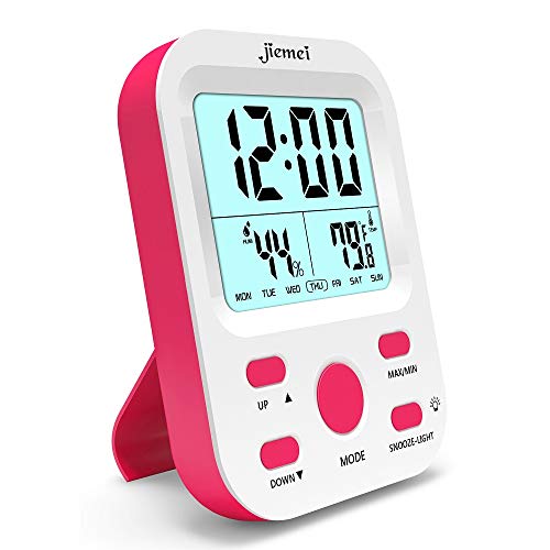 jiemei Sveglia digitale a batteria, sveglie per bambini e adulti con funzione snooze, retroilluminazione LCD Display grande, Smart Pink