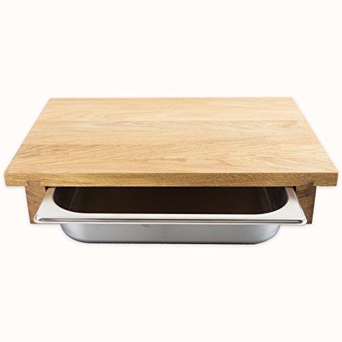 cleenbo Schneidbrett „classic oak GN“ Profi Holz Küchenbrett aus geölter Eiche mit verschiebbarer Gastronorm Edelstahl Auffangschale (GN) 1/2, Board Maße: 420 x 290 x 75 mm - 2