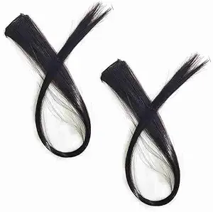 G rowth Single Clip 100% Real Human Hair Extensions/Streaks For Women and Girls (Natural Black Color)Pack Of 2