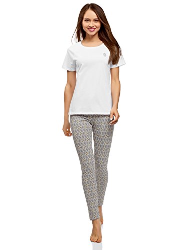 oodji Ultra Femme Pyjama en Coton avec Legging, Gris, FR 42 / L