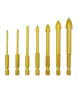 Mengshen Glass and Tile Drill Bits Set 3-12mm 7PCS, Tungsten Carbide Titanium Coated Ceramic Concrete Drilling Tool with Hex Shank for Glass Tile Ceramic Mirror Porcelain Marble