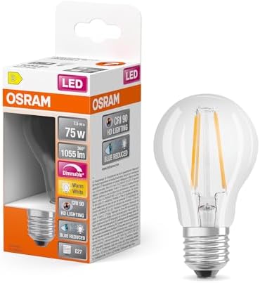 OSRAM Lamps Lampada LED, Forma a Lampadina, E27, 7.5 Watt, Trasparente, Bianco Caldo, 2700 Kelvin