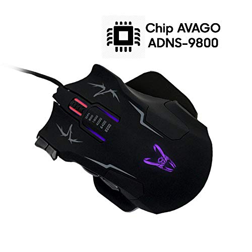Woxter Stinger RX 1000 M - Ratón gaming profesional con base metálica, sensor AVAGO ADNS-9800 de máxima precisión, resolución ajustable hasta 8200 DPI, retroiluminado y con 10 botones programables.