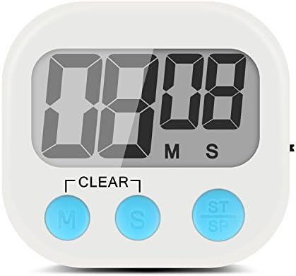 Digital Kitchen Timer, SUN RUN Big Digits, Loud Alarm, Magnetic Backing, Stand with Large LCD Display Screen for Cooking Baking White