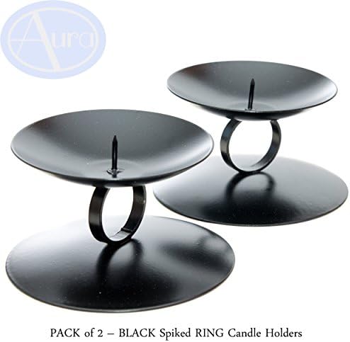 PACK of 2 - Black SPIKED Ring Candle Holders (9.5cm dia)