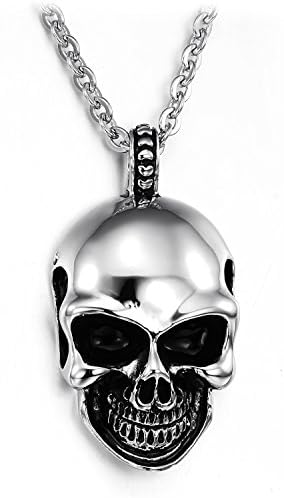 Gothic Skull Stainless Steel Pendant Necklace for Men Silver Black