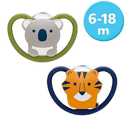 NUK Space sucette, 6-18 mois, silicone, koala et tigre, lot de 2