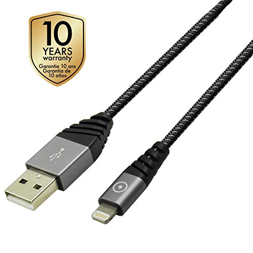 Muvit Tiger - Cable USB Lightning de 1.2 m (2.4 A) Couleur Gris