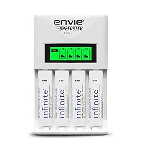 ENVIE (ECR11+AA2100 RTU 4PL) Speedster Fast Charger for AA & AAA Rechargeable Batteries (with LCD Display)