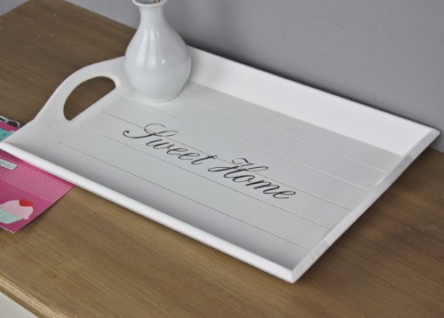elbmöbel 52 x 35cm Holz-Tablett in weiß rechteckig, Sweet Home Aufdruck, Griffe und erhöhter Rand - 4