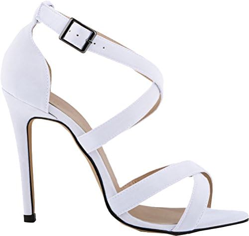 CFP YSE-102-1A-RB Womens Elegant Street Stiletto Pretty Vogue Relaxing Office Ankle X-Strap Adjustable Buckle Breathable Lightweight Open Toe Fashionable Sandals High Heel White UK 6.5