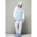 Aivtalk Unisex Flanell Pajama Schlafanzug Kostüm, für Fasching Kinderparty Karneval, Einteilig Nachtwäsche Tierkostüm Jumpsiut Gr.L für Körpergrößer 170-180cm - Einhorn Blau/Weiß -