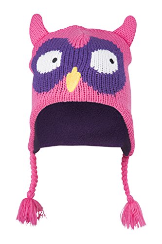 Mountain Warehouse Owl Kids Winter Stalker Fleece Lined Ski Mountain Knitted Hat Wooly Wool Warm Bright Pink