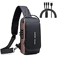 BRIGATTES Waterproof Polyester Slim Unisex Crossbody Sling Bag for Men Chest Backpack Men's Shoulder Bag, Leisure Travel Handbag, Hard Shell Anti-Theft Chest Bag