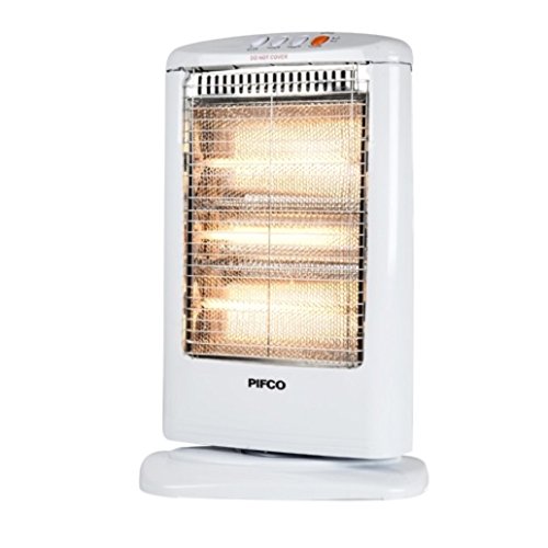 Pifco Portable Halogen Heater with 3 Heat Settings, Safety Cut Off Switch, 70 Degree Oscillation, Lightweight, 1200 W, White