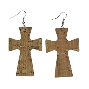 Cork Cross Dangle Earrings with silver hooks