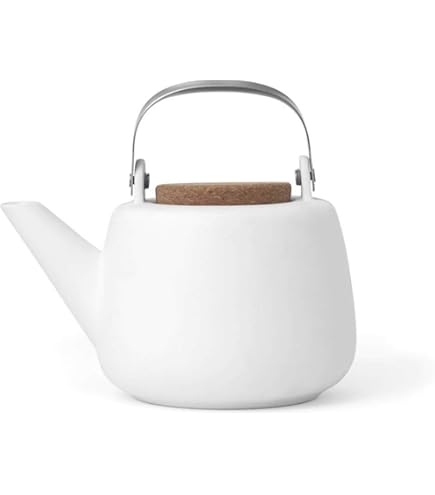 Théière Elegante en Porcelaine Blanche, Anse en bois - Menja