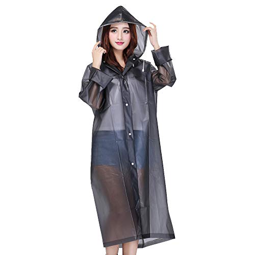 Chubasquero Transparente Mujer Impermeable Ligero Plegable EVA Poncho de Lluvia Reutilizable con Capucha y Mangas para Hombre Adulto (M)