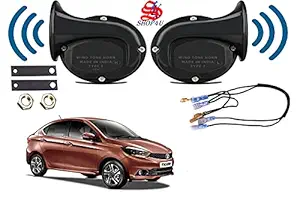 SHOP4U Square Shape Car Windtone Horn with Wire for Tata Tigor (Set of 2 Horn with Wire, Black)