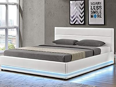 Habitat et Jardin Lit de 2 places HABITAT ET JARDIN Lit coffre led anastasia - 160 x 200 cm - blanc