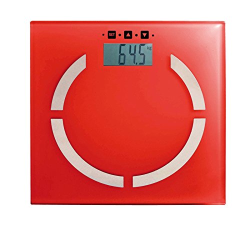 Digitale Analyse-Personenwaage in rot (Analyse-Waage, Körperfett-Anteil, BMI-Rechner, 100 gr-Schritten, 2 bis 180 kg, LCD-Anzeige, Akku-Ladeanzeige, Speicherung für 10 Personen) - 2