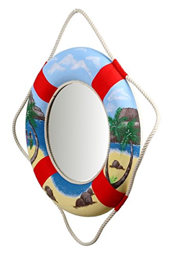 Wandspiegel Rettungsring Hawaii im Retro-Look handbemalt Unikat mit Signatur und Zertifikat Ø aussen 50 cm Ø Spiegel 30 cm exklusiv bei Nautic Spezial MV - 3