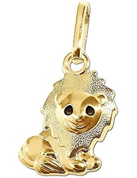 CLEVER SCHMUCK Goldener Anhänger Mini Löwe 10 mm glänzend, Mähne seidenmatt Augen schwarz lackiert 333 GOLD 8...