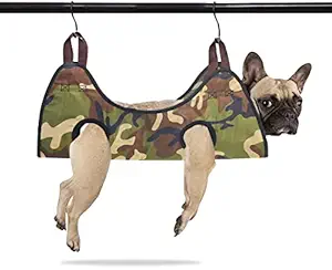 Mellifluous Pet Hammock in Waterproof Canvas for Grooming, Nail Trimming, Teeth Cleaning and for Other Pet Care (M, Army Print)